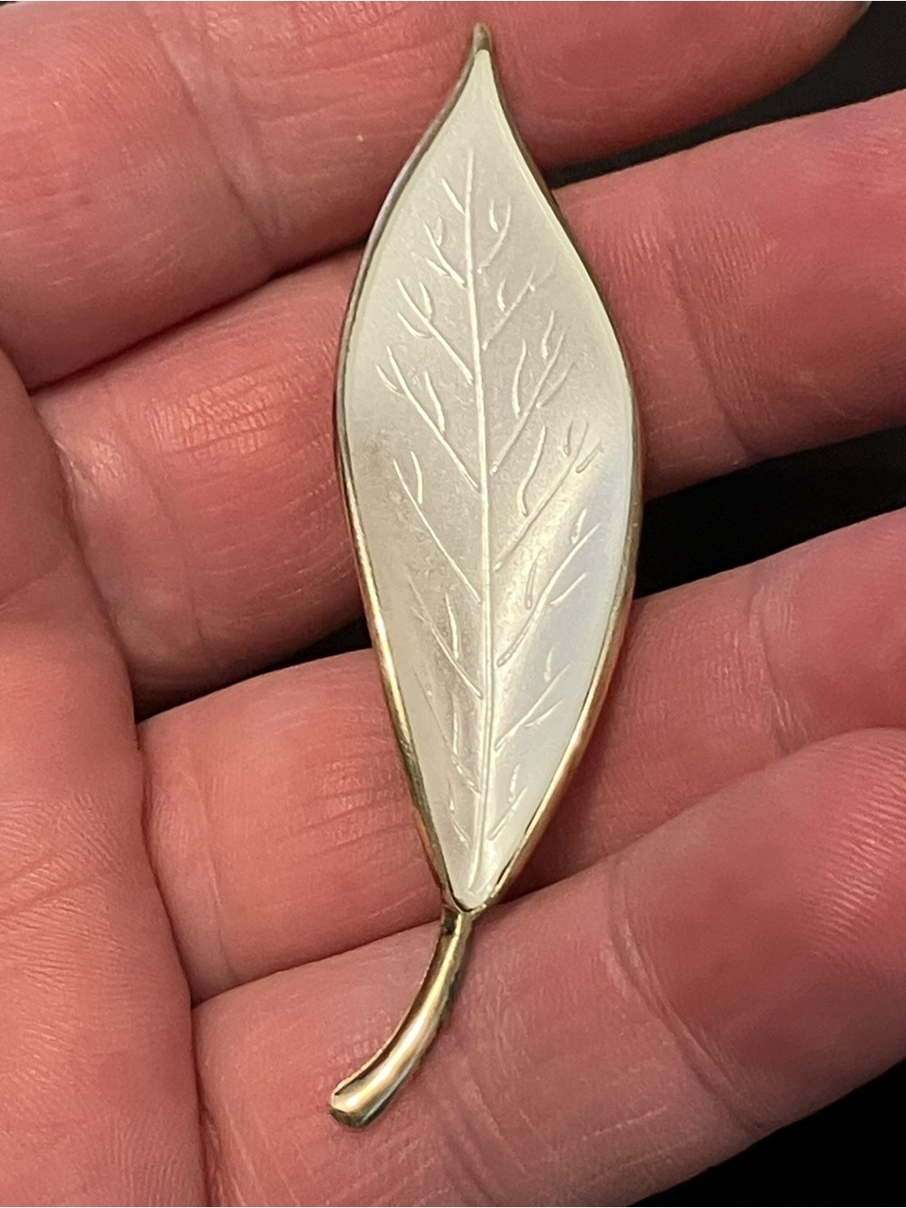 VTG Sterling Silver David Andersen Norway Leaf White Enamel Brooch Scandinavian